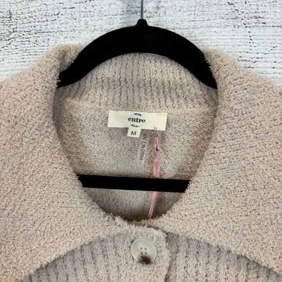 Entro Women's Cream Knit Button Front Oversized Crop Sweater Size Medium - Picture 4 of 7